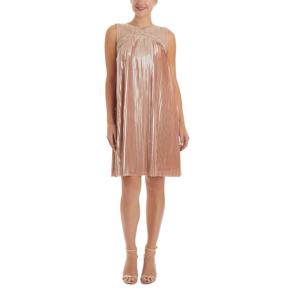 Jax black label gold sheath dress beaded neckline size‎ 4 NWT Satin Champagne